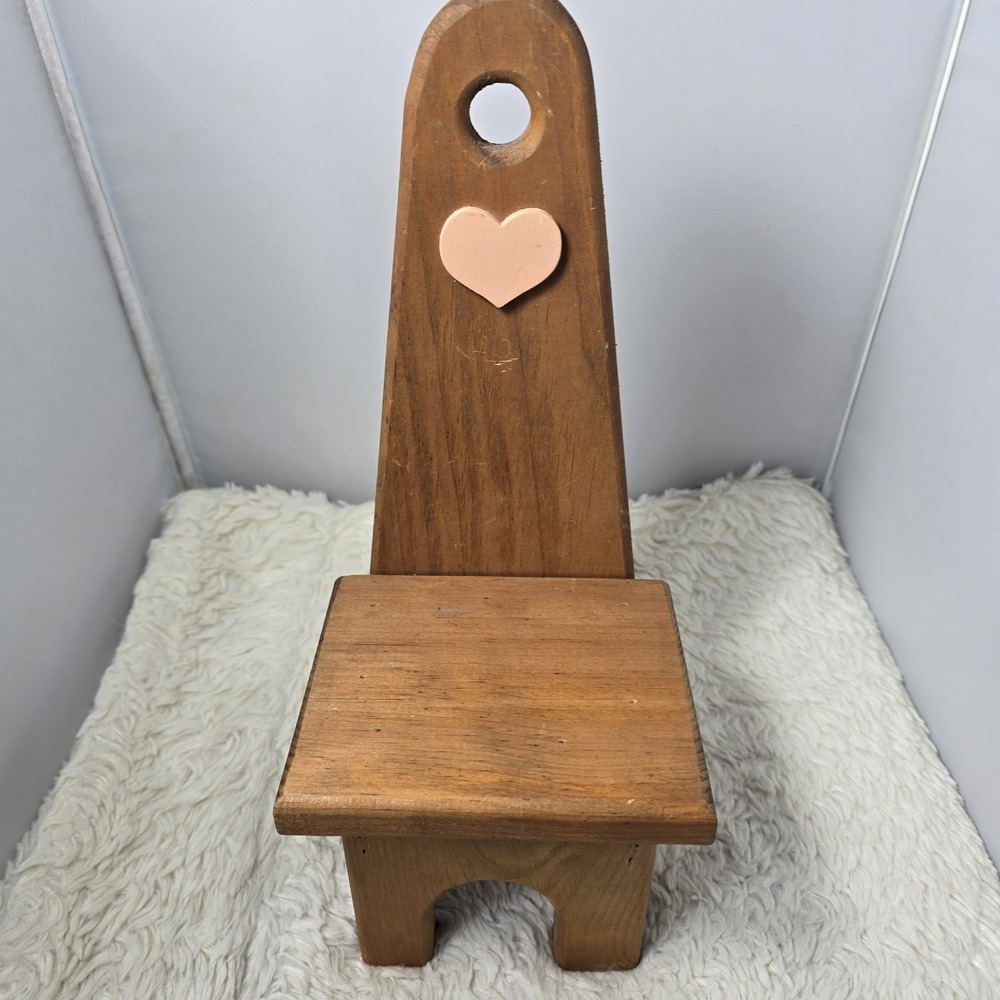 Vintage‎ Cottage Core Solid Wood Heart Doll Sized Wooden Chair 13.5" Home Decor